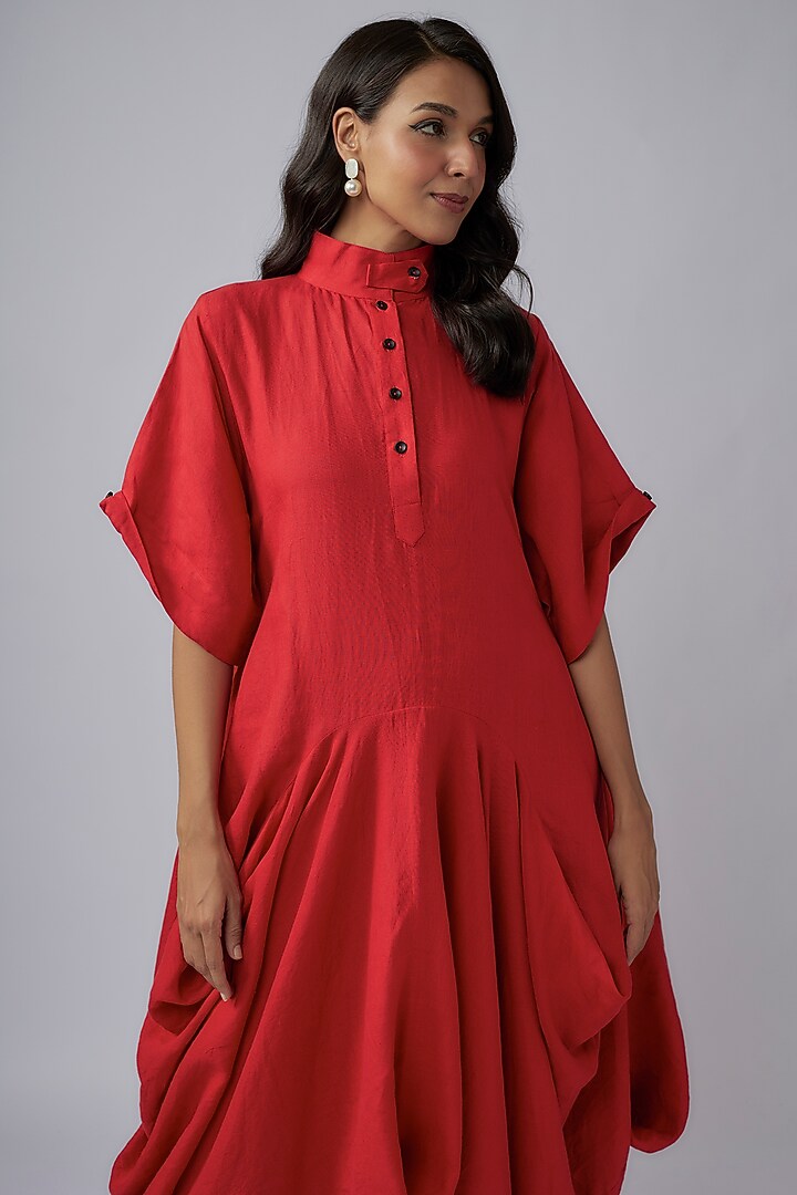 Red Linen Deconstructured Maxi Vacation Dress by Chola at Pernia's Pop Up Shop