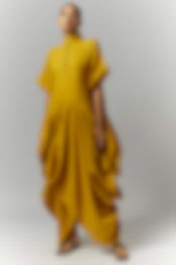 Yellow Linen Circular Deconstructed Vacation Dress by Chola at Pernia's Pop Up Shop