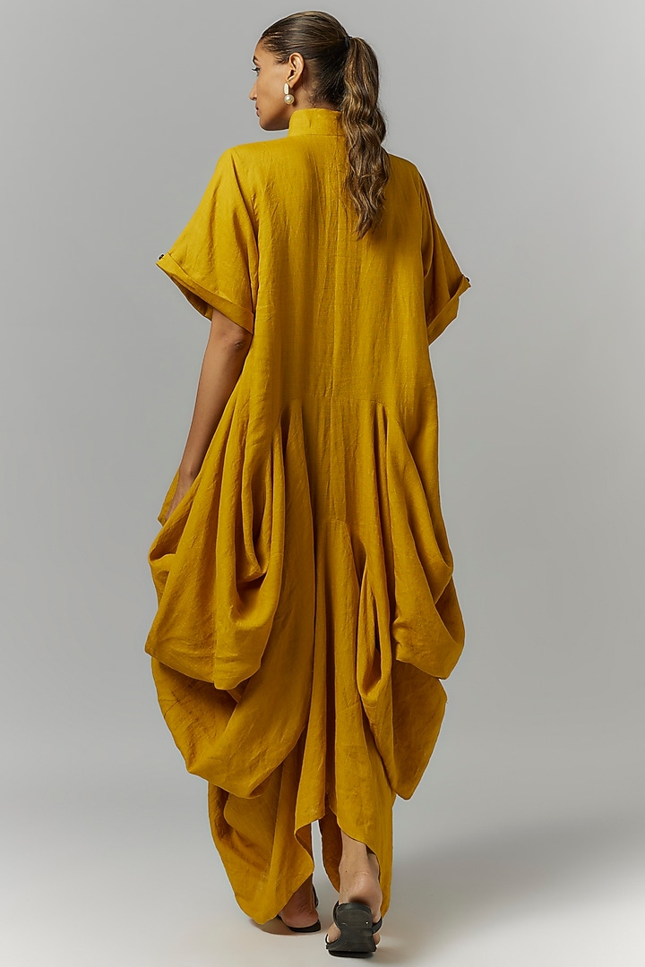 Yellow Linen Circular Deconstructed Vacation Dress by Chola at Pernia's Pop Up Shop