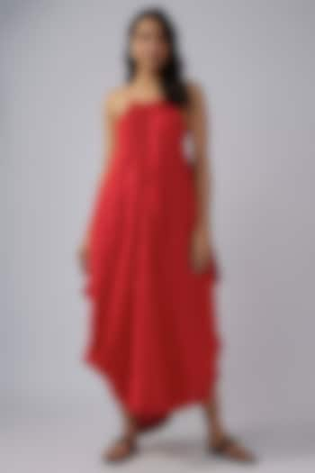 Red Linen Deconstructured Maxi Dress by Chola at Pernia's Pop Up Shop