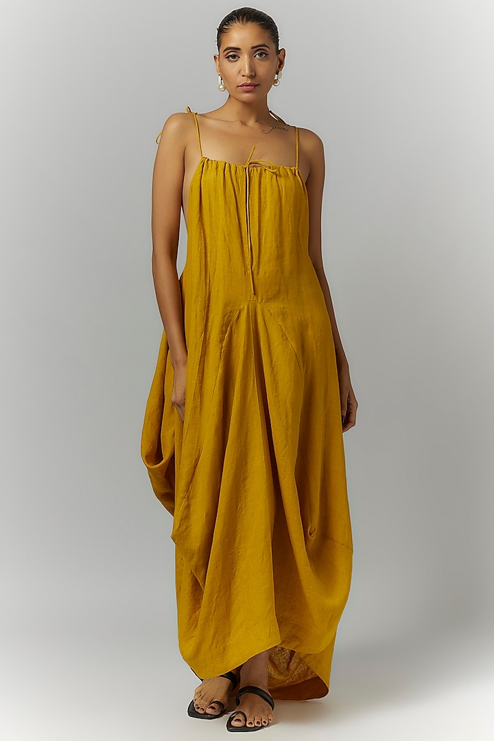 Mustard Linen Deconstructed Vacation Dress by Chola at Pernia's Pop Up Shop