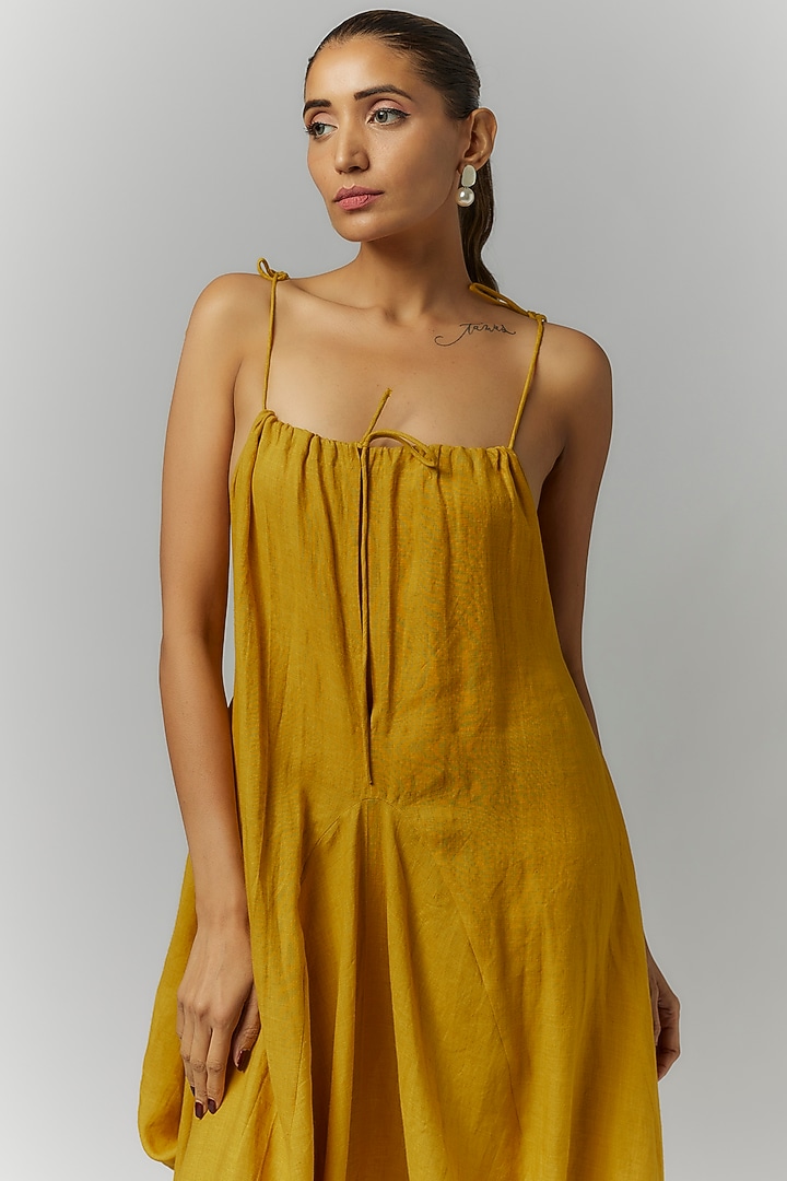 Mustard Linen Deconstructed Vacation Dress by Chola at Pernia's Pop Up Shop
