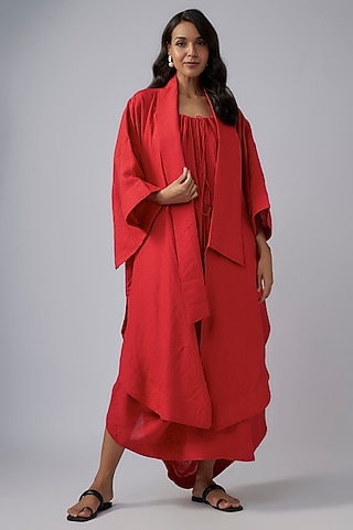 Red Linen Balloon Kimono Jacket by Chola