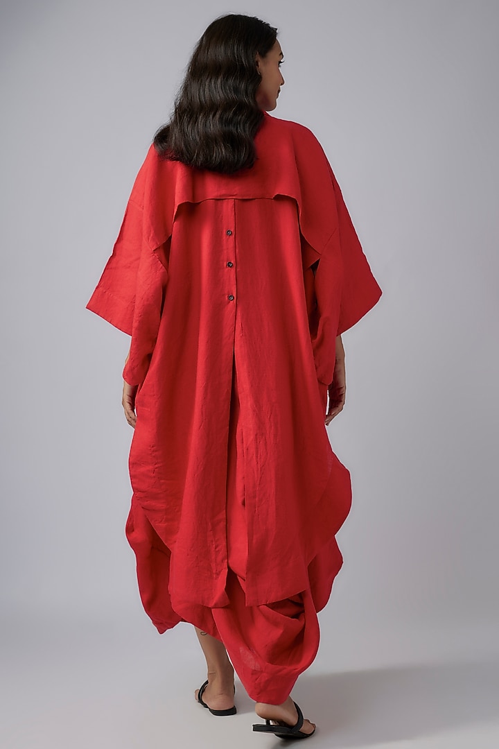 Red Linen Balloon Kimono Jacket by Chola at Pernia's Pop Up Shop