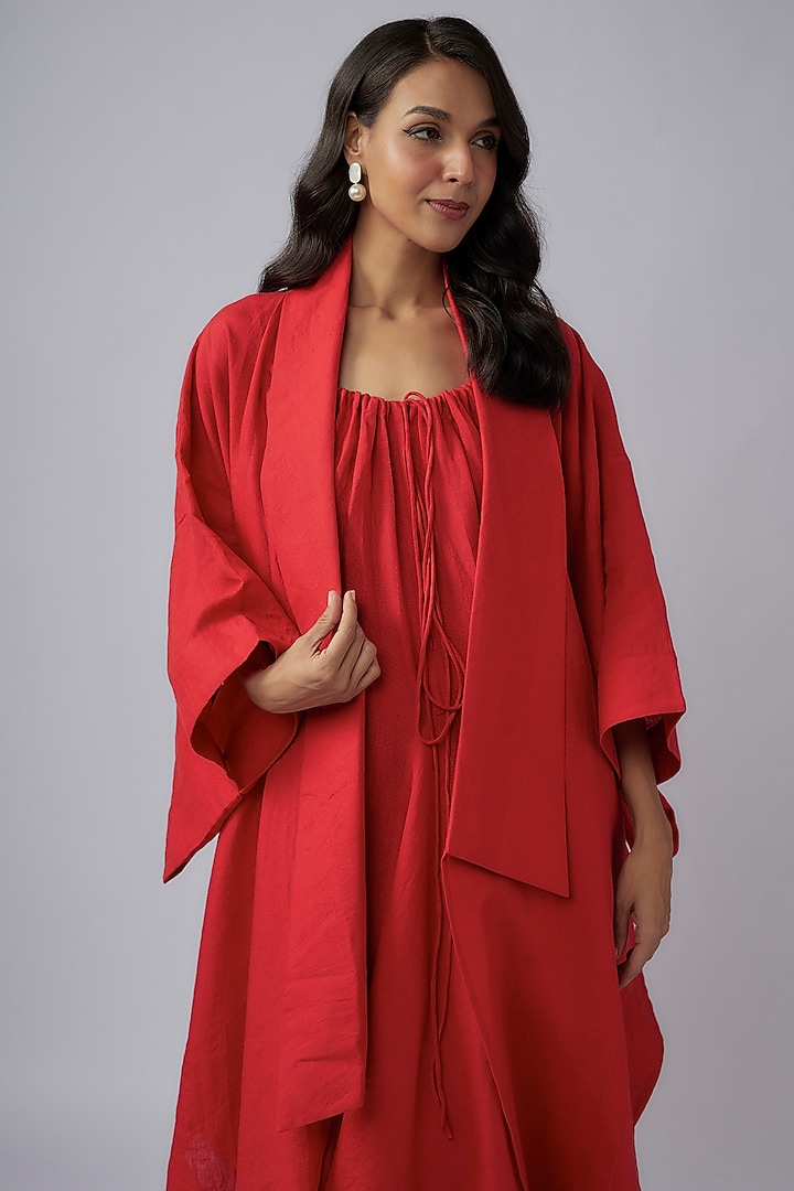 Red Linen Balloon Kimono Jacket by Chola at Pernia's Pop Up Shop