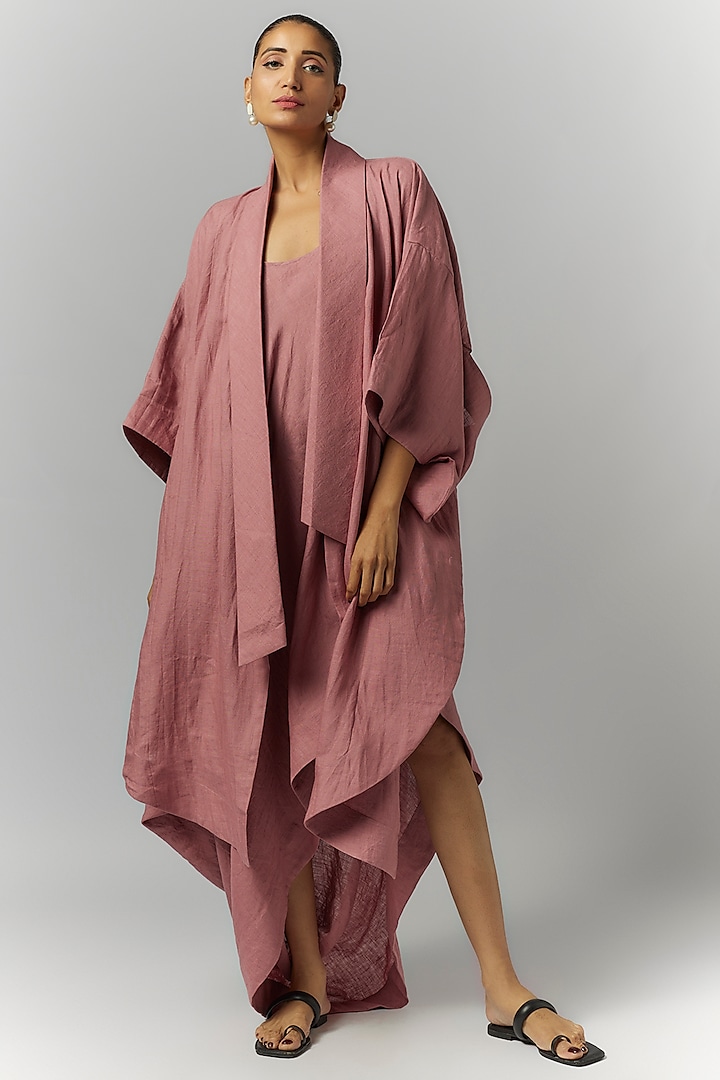 Mauve Linen Balloon Kimono Jacket by Chola