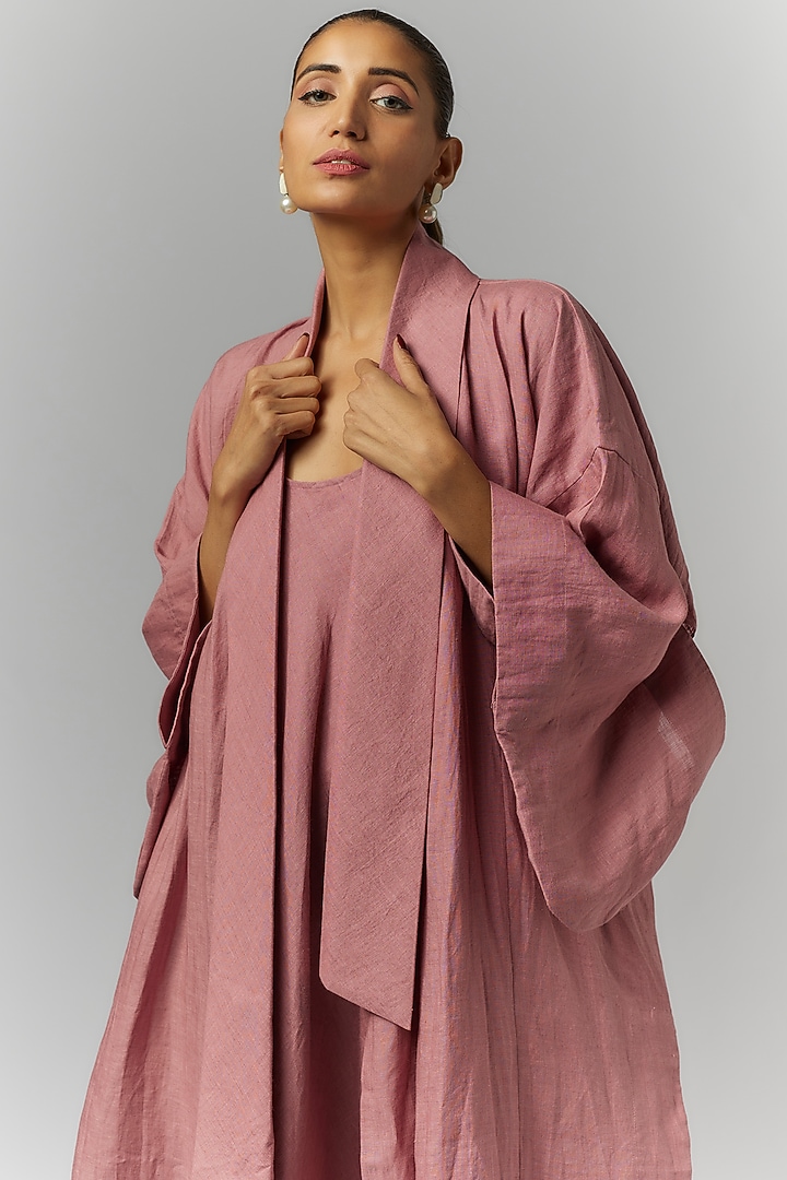 Mauve Linen Balloon Kimono Jacket by Chola at Pernia's Pop Up Shop