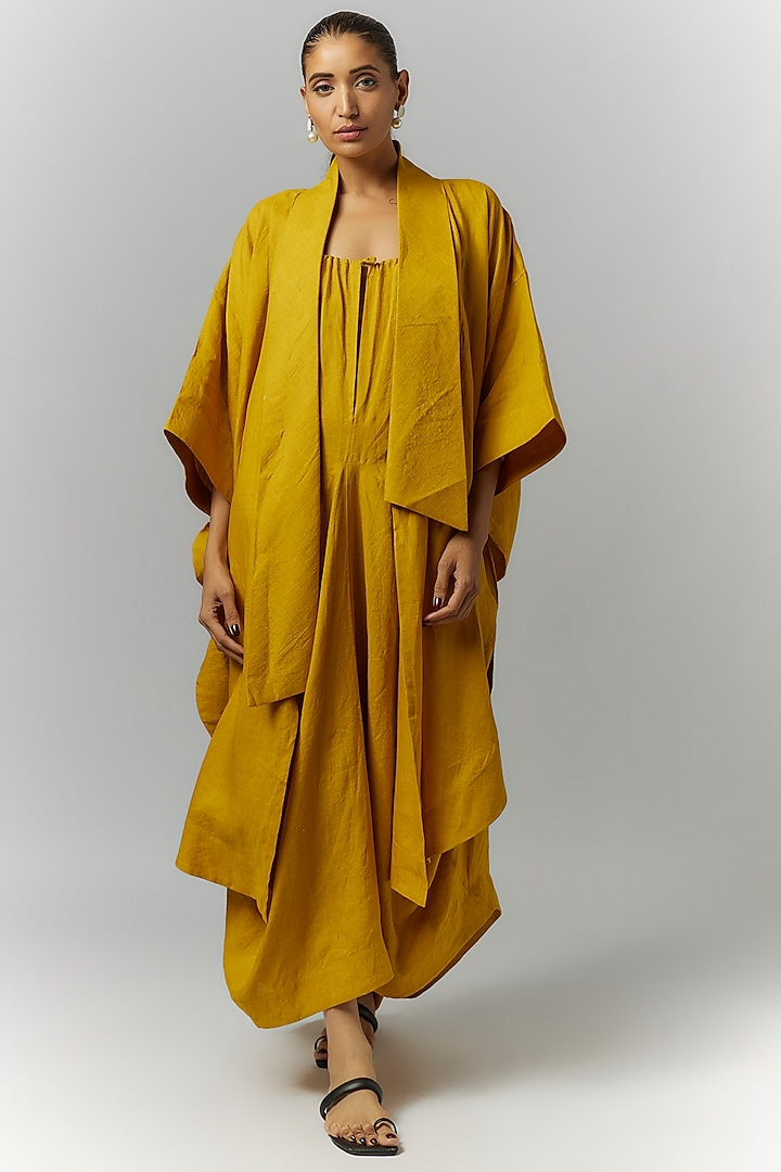 Mustard Linen Balloon Kimono Jacket by Chola at Pernia's Pop Up Shop