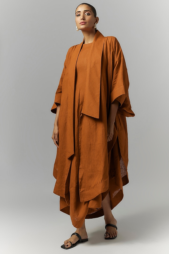 Orange Linen Balloon Kimono Jacket by Chola at Pernia's Pop Up Shop