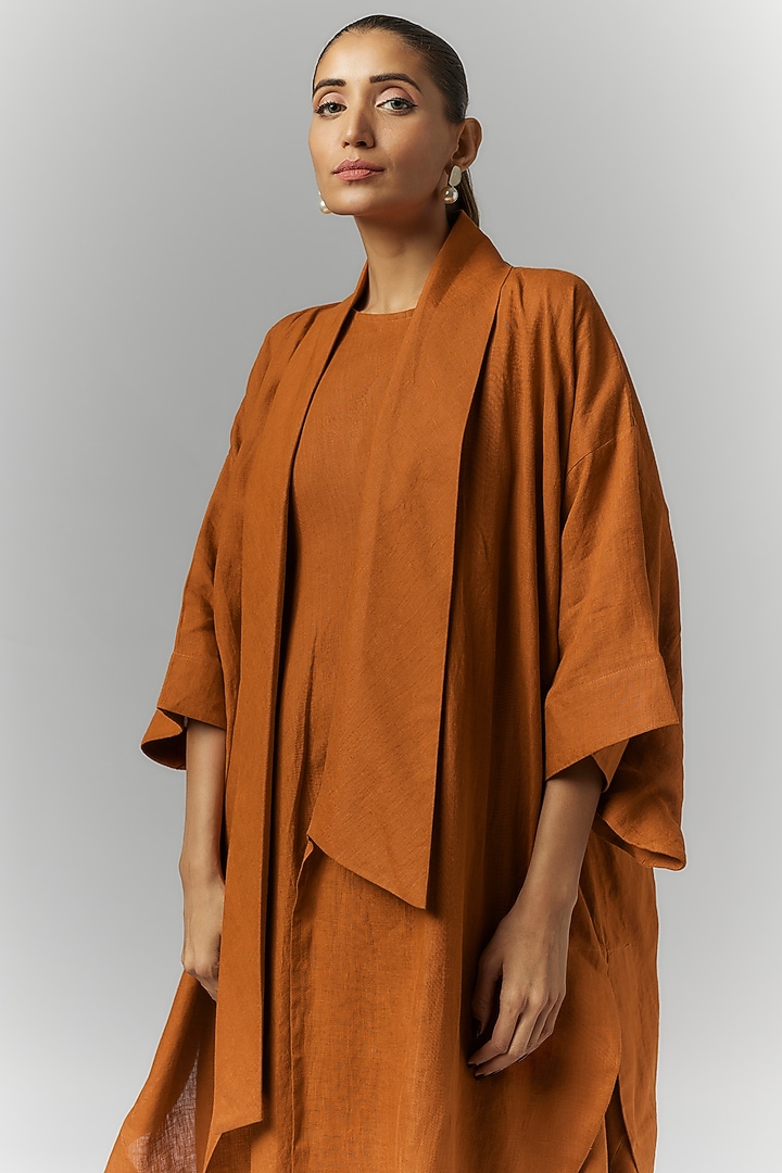 Orange Linen Balloon Kimono Jacket by Chola at Pernia's Pop Up Shop
