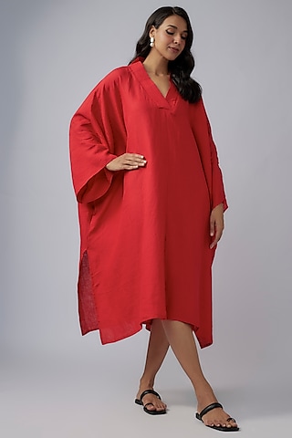 Red Linen Kaftan Dress by Chola