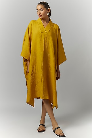 Mustard Linen Kaftan Dress by Chola