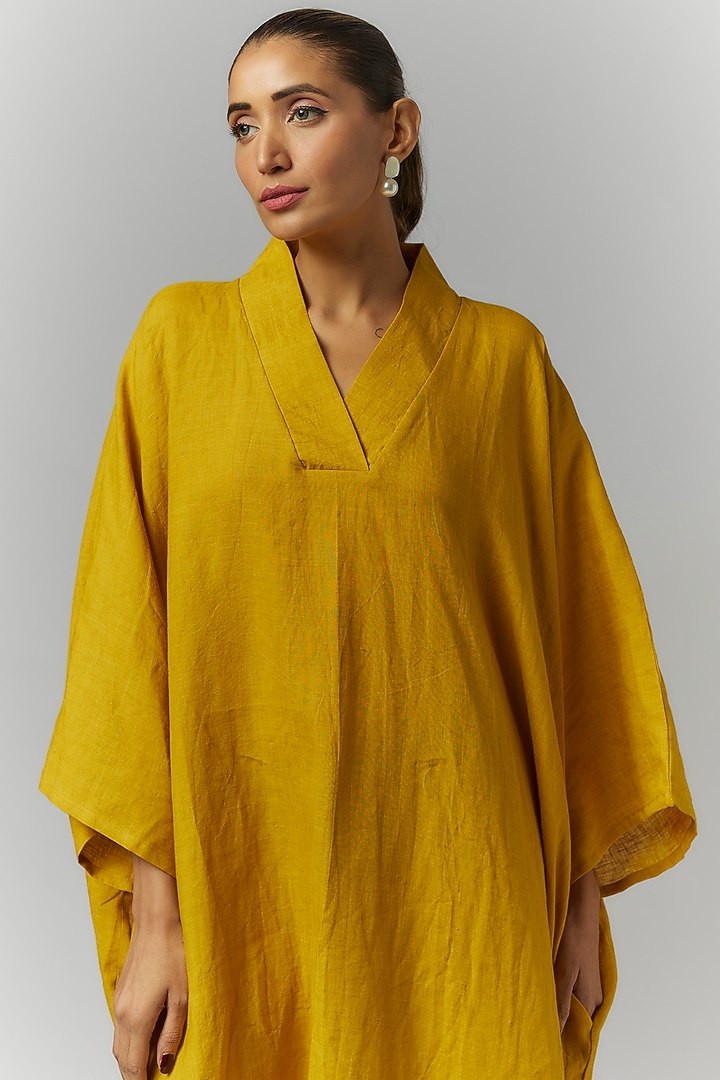 Mustard Linen Kaftan Vacation Dress by Chola at Pernia's Pop Up Shop