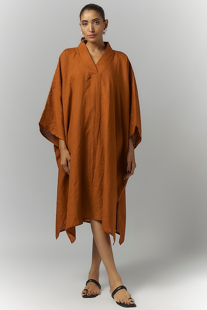 Orange Linen Kaftan Dress by Chola at Pernia's Pop Up Shop