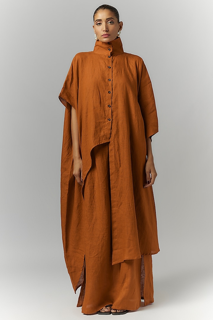 Rust Linen Kaftan Shirt by Chola at Pernia's Pop Up Shop