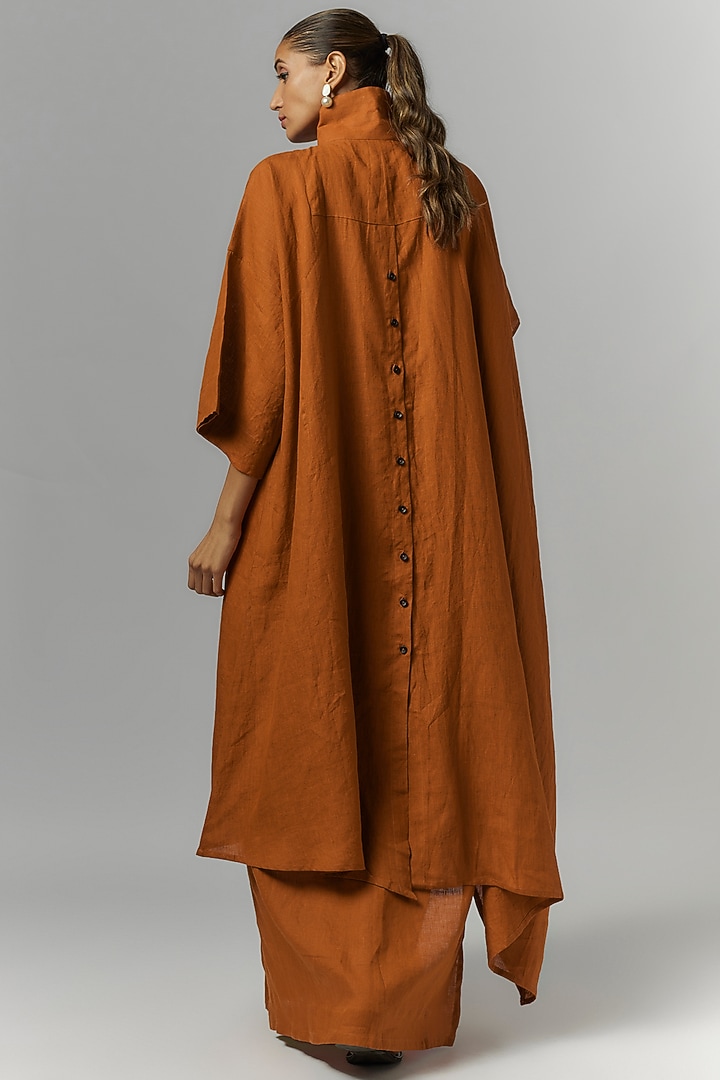 Rust Linen Kaftan Shirt by Chola at Pernia's Pop Up Shop