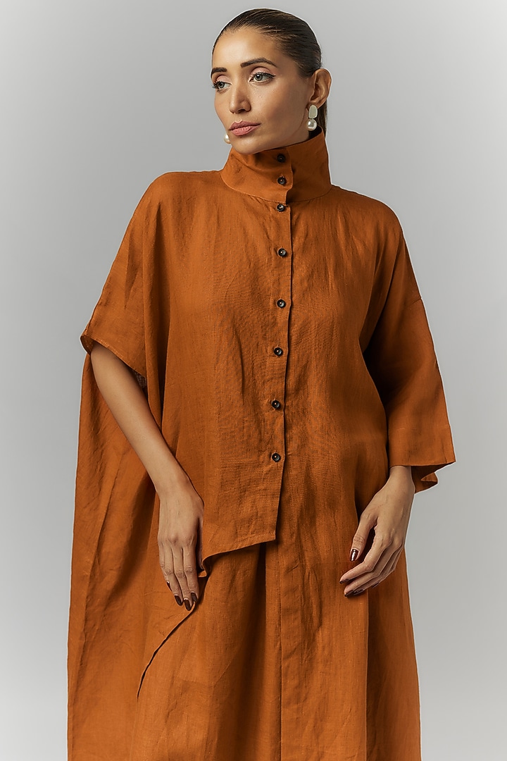 Rust Linen Kaftan Shirt by Chola at Pernia's Pop Up Shop