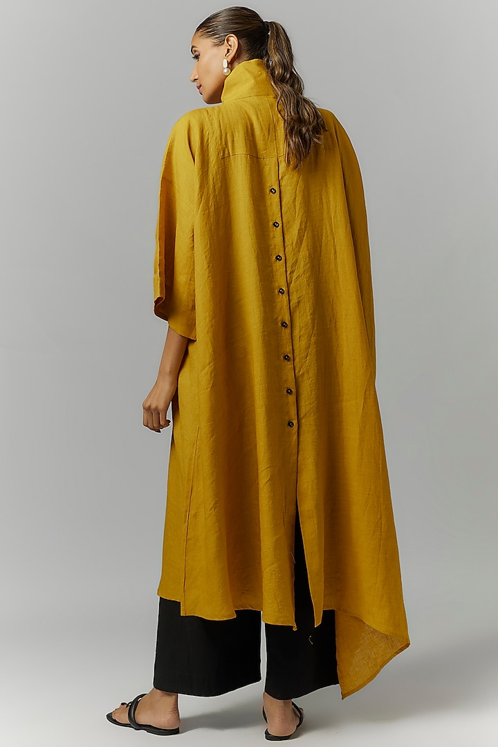 Mustard Linen Kaftan Shirt by Chola at Pernia's Pop Up Shop