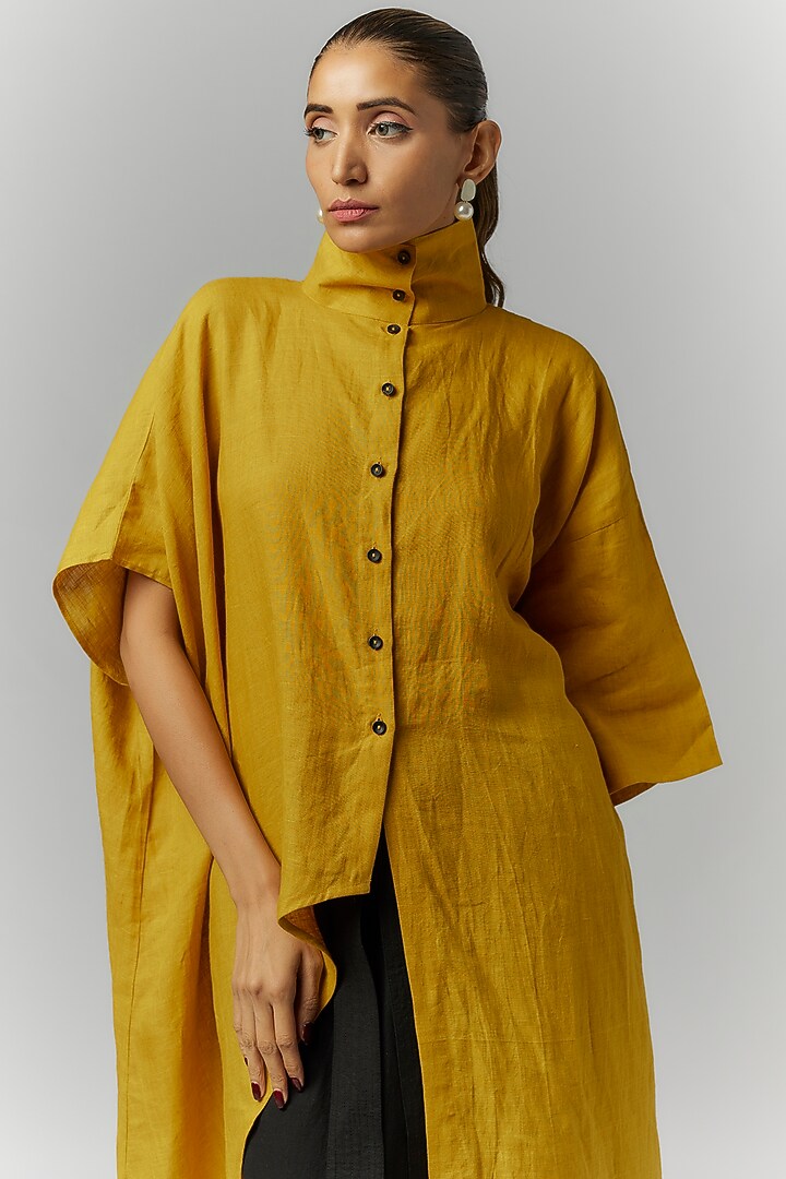 Mustard Linen Kaftan Shirt by Chola at Pernia's Pop Up Shop