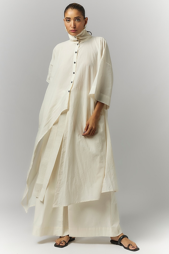 White Organic Cotton Kaftan Shirt by Chola