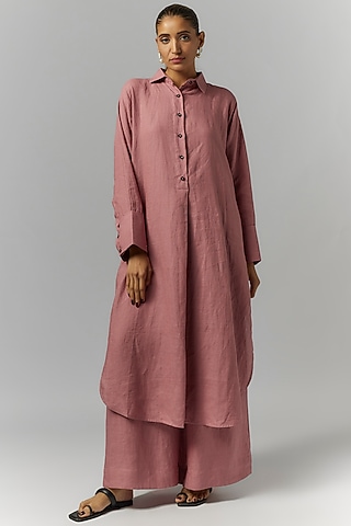 Mauve Linen Trousers With Belt by Chola