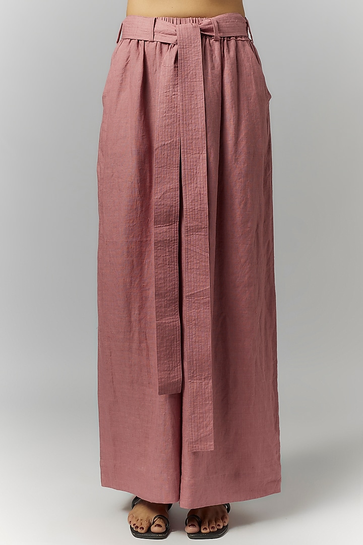Mauve Linen Trousers With Belt by Chola at Pernia's Pop Up Shop