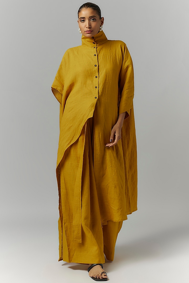 Mustard Linen Trousers With Belt by Chola