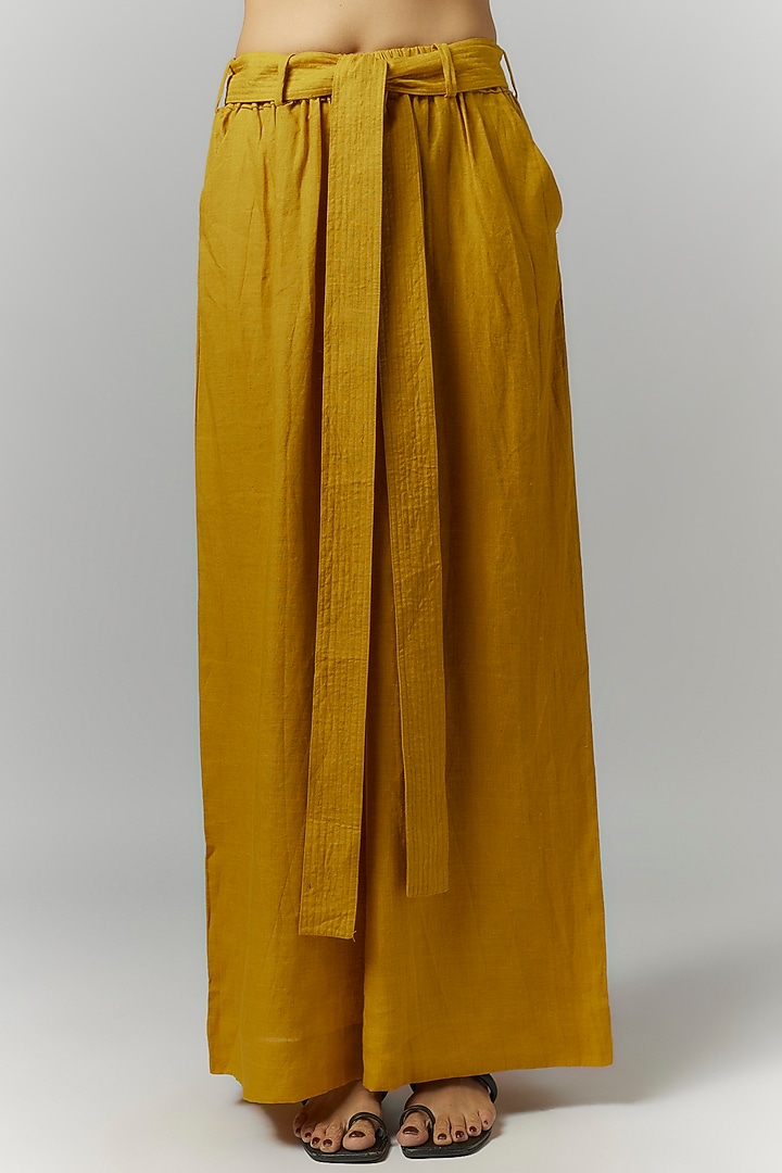 Mustard Linen Trousers With Belt by Chola at Pernia's Pop Up Shop