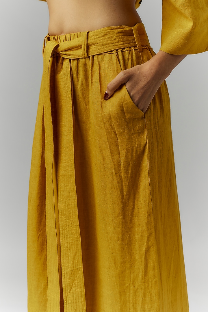 Mustard Linen Trousers With Belt by Chola at Pernia's Pop Up Shop