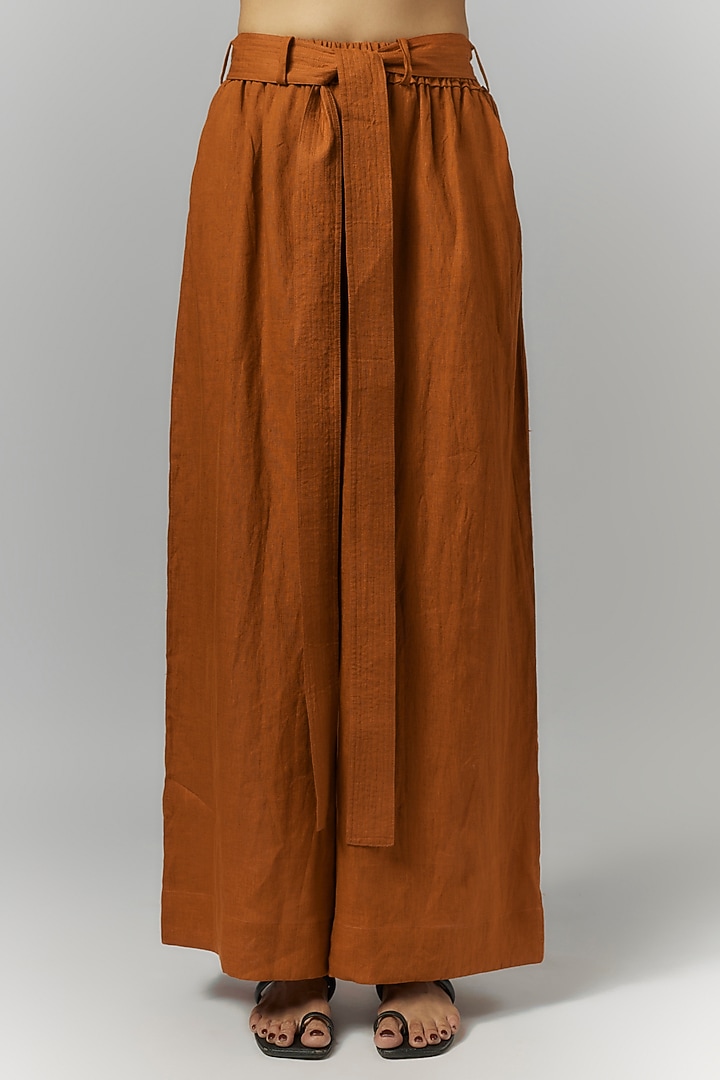 Orange Linen Wide-Legged Trousers by Chola at Pernia's Pop Up Shop