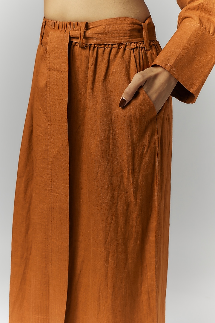 Orange Linen Wide-Legged Trousers by Chola at Pernia's Pop Up Shop