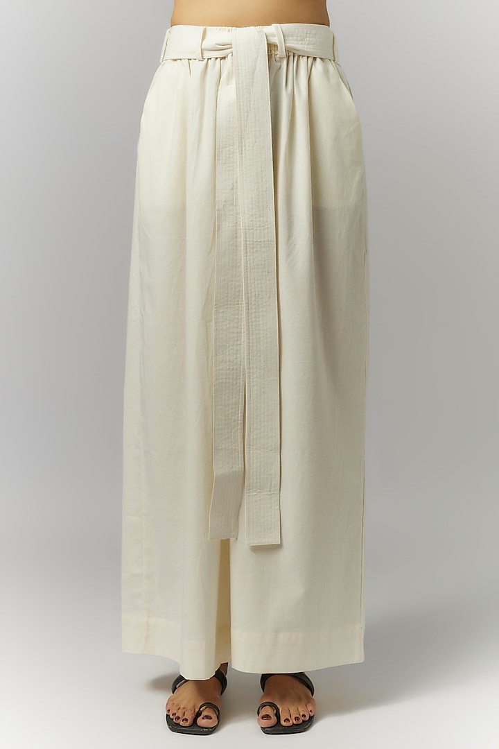 White Organic Cotton Wide-Legged Trousers by Chola at Pernia's Pop Up Shop