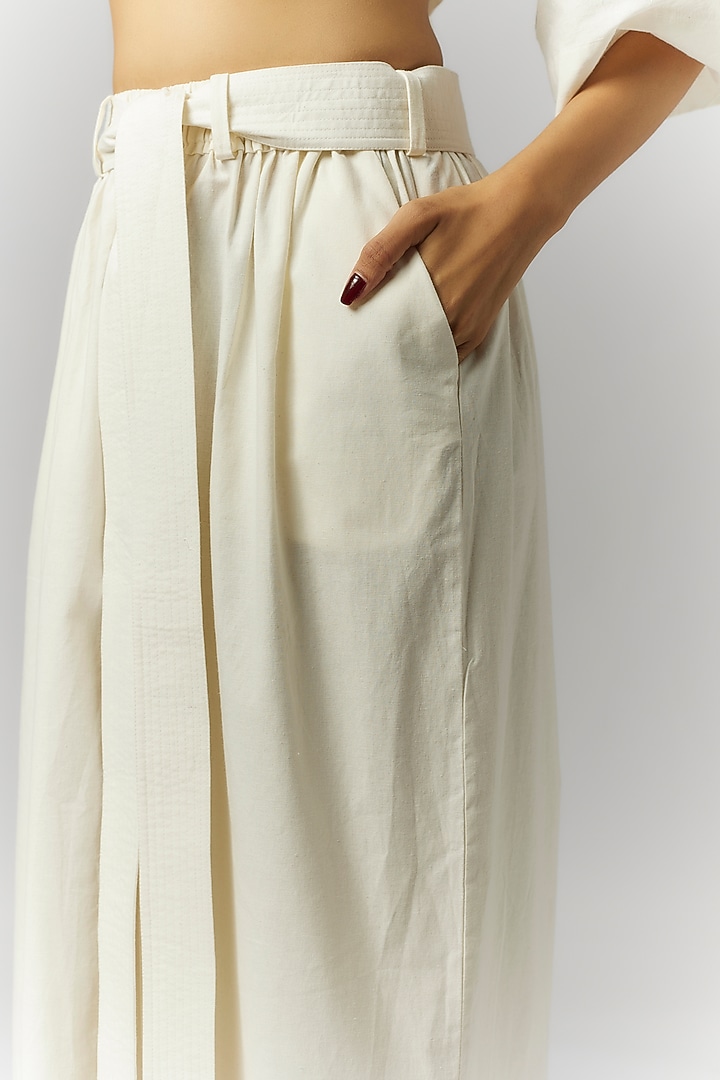 White Organic Cotton Wide-Legged Trousers by Chola at Pernia's Pop Up Shop