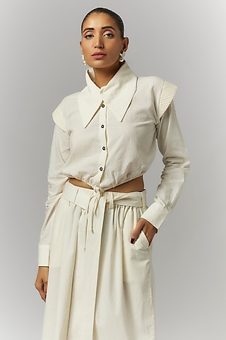 White Organic Cotton Crop Shirt by Chola