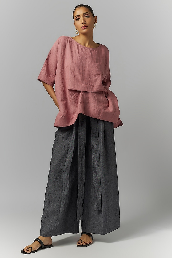 Grey Linen Pleated Trousers by Chola at Pernia's Pop Up Shop