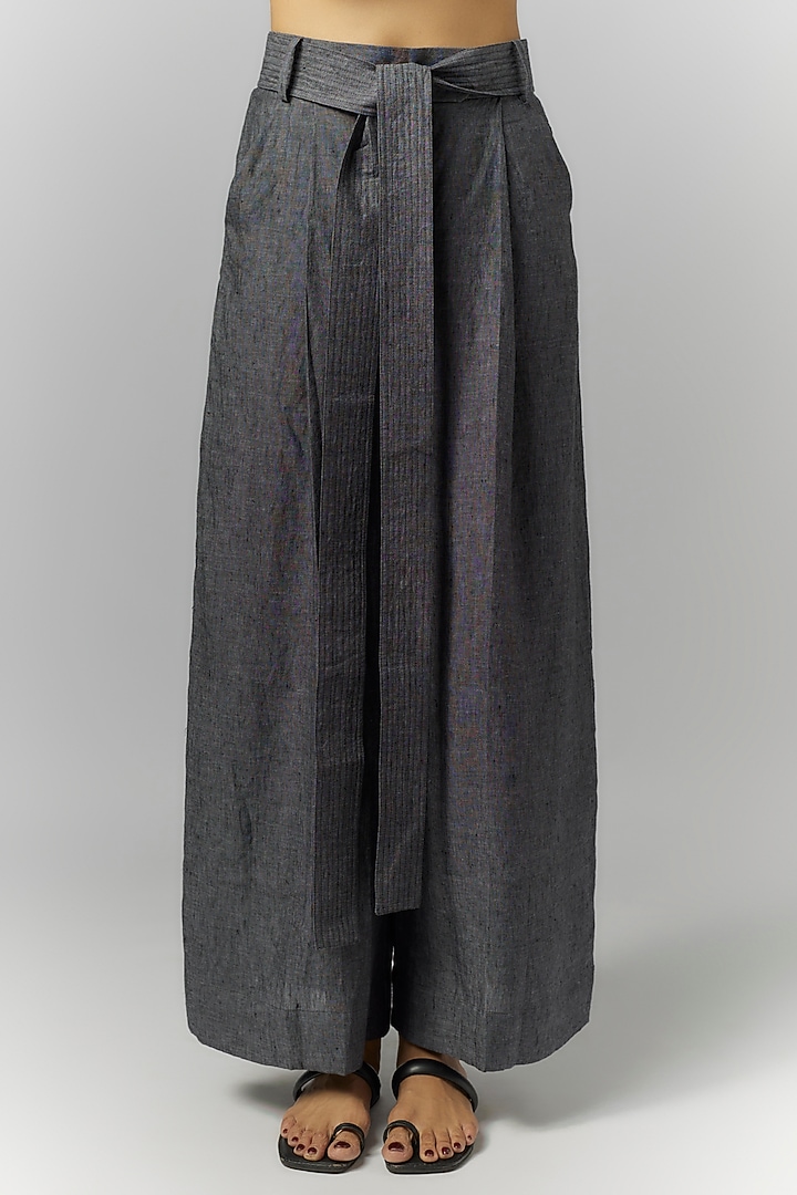 Grey Linen Pleated Trousers by Chola at Pernia's Pop Up Shop