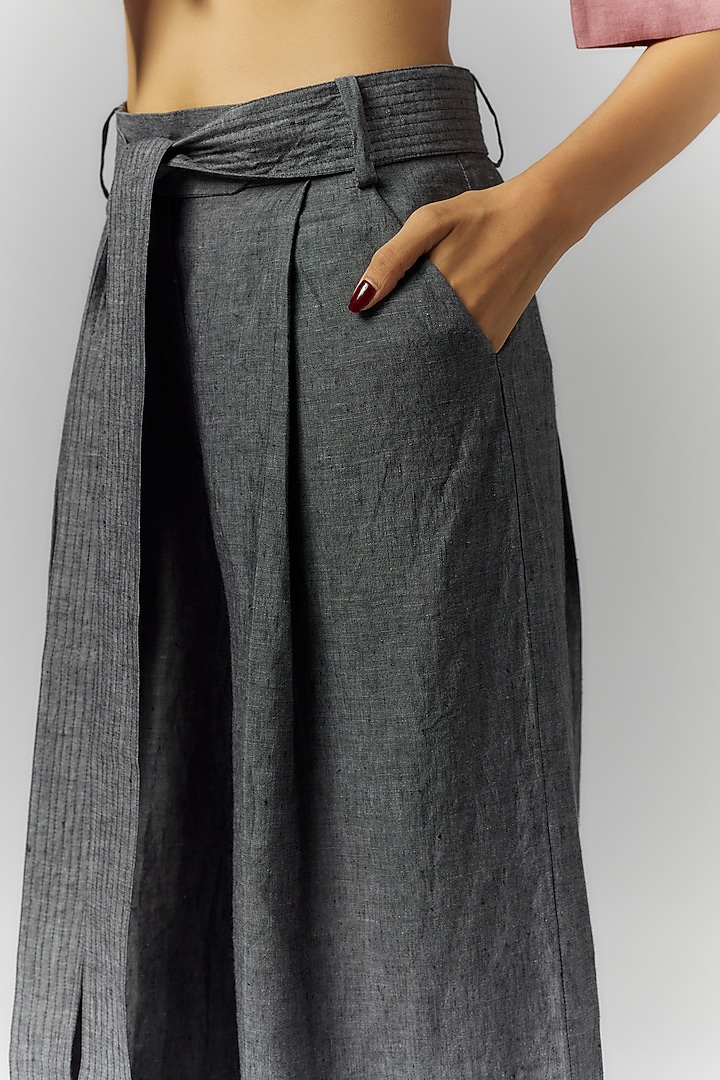 Grey Linen Pleated Trousers by Chola at Pernia's Pop Up Shop