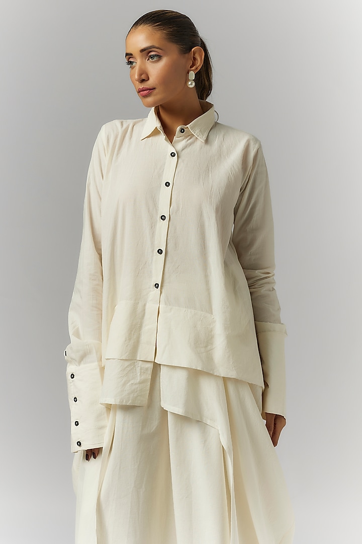 White Organic Cotton High-Low Shirt by Chola at Pernia's Pop Up Shop