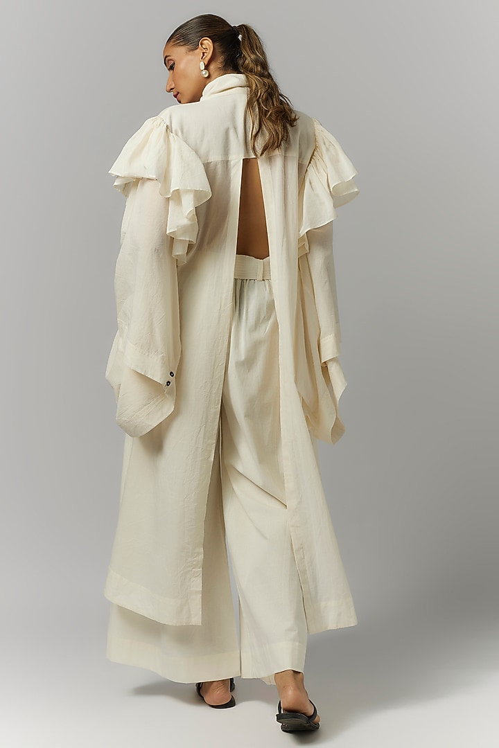 White Organic Cotton High-Low Shirt by Chola at Pernia's Pop Up Shop