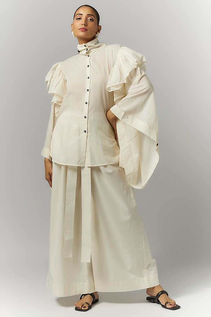 White Organic Cotton High-Low Shirt by Chola at Pernia's Pop Up Shop