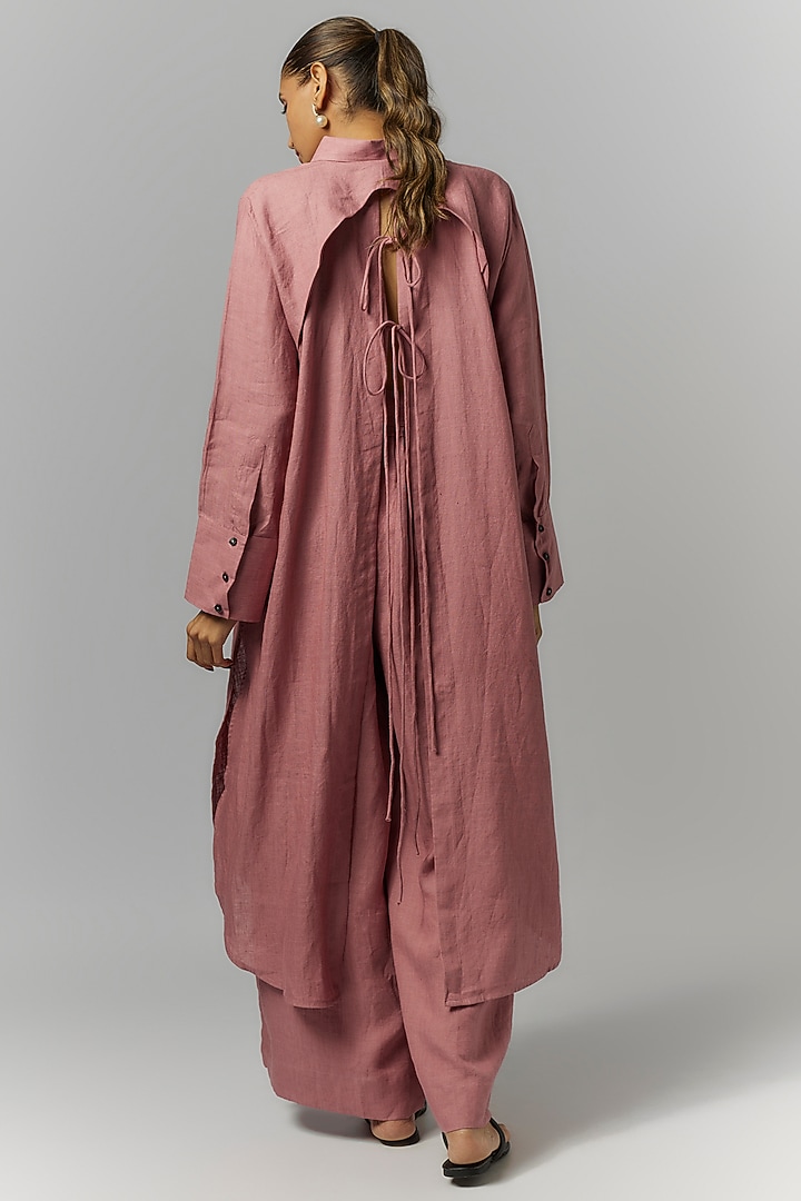 Pink Linen Box-Pleated Long Shirt by Chola at Pernia's Pop Up Shop