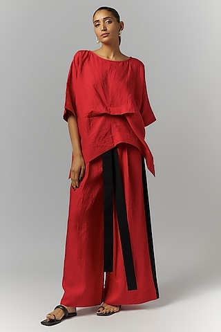 Red Linen Pleated Trousers by Chola