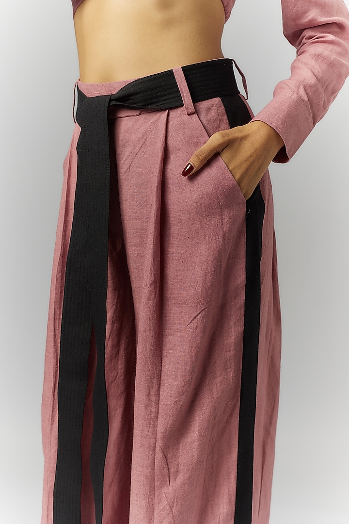 Pink Linen Trousers With Belt by Chola at Pernia's Pop Up Shop
