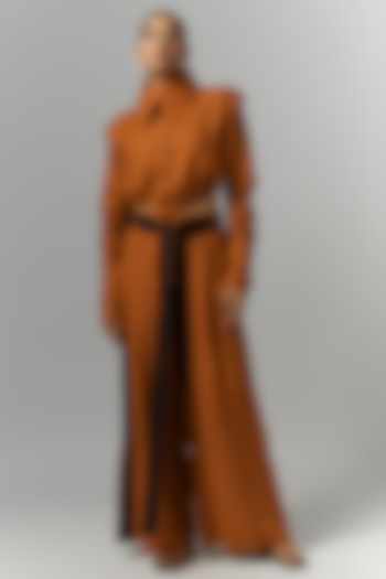 Rust Linen Pleated Trousers by Chola at Pernia's Pop Up Shop