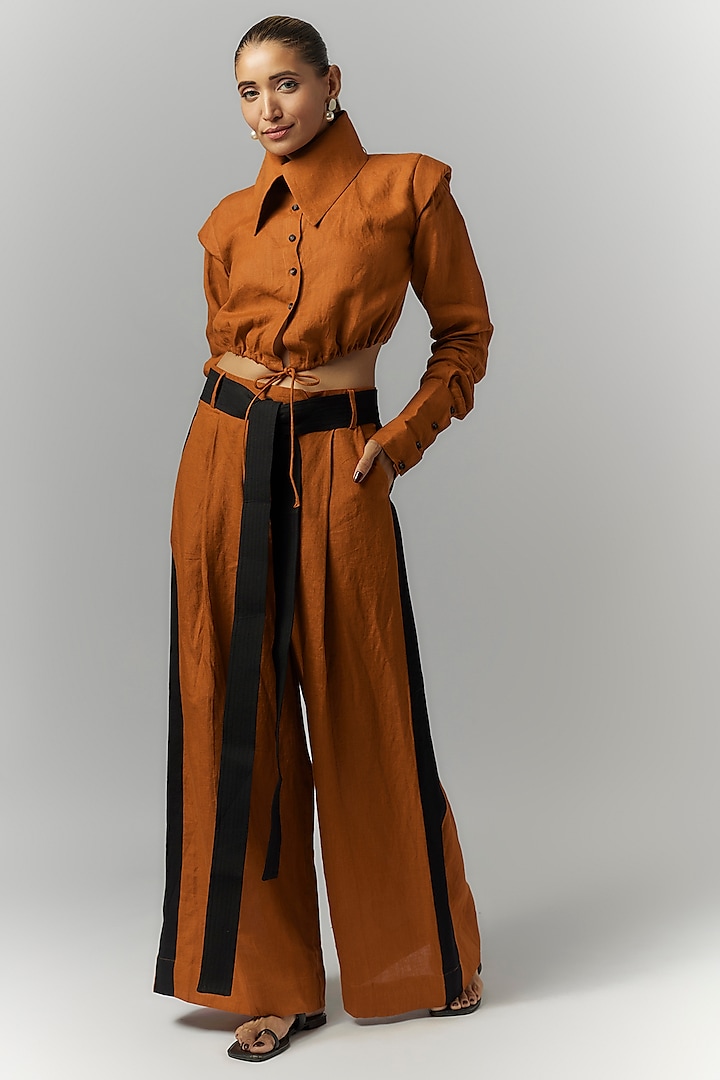 Orange Linen Crop Shirt by Chola