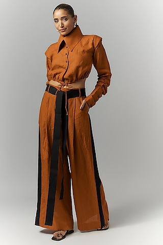 Orange Linen Crop Shirt by Chola