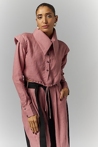 Pink Linen Crop Shirt by Chola