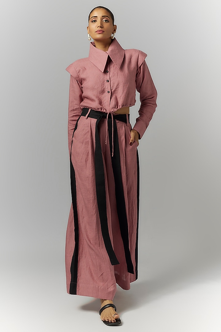 Pink Linen Crop Shirt by Chola at Pernia's Pop Up Shop