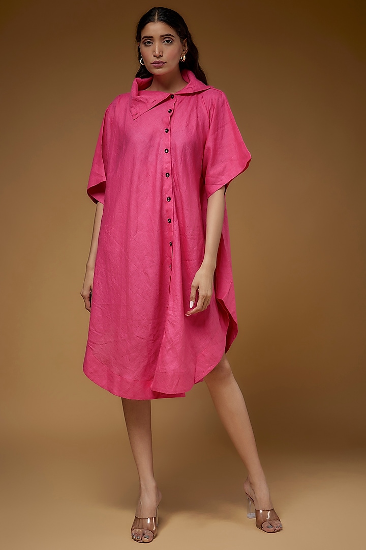 Pink Linen Shirt Dress by Chola