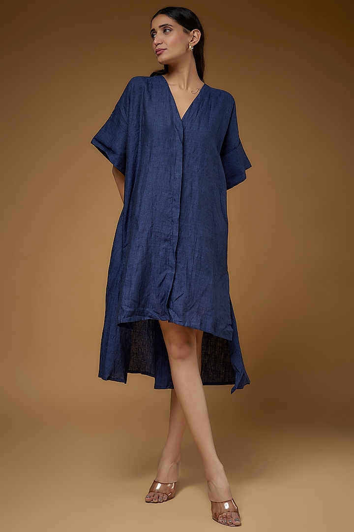 Blue Linen High-Low Dress by Chola
